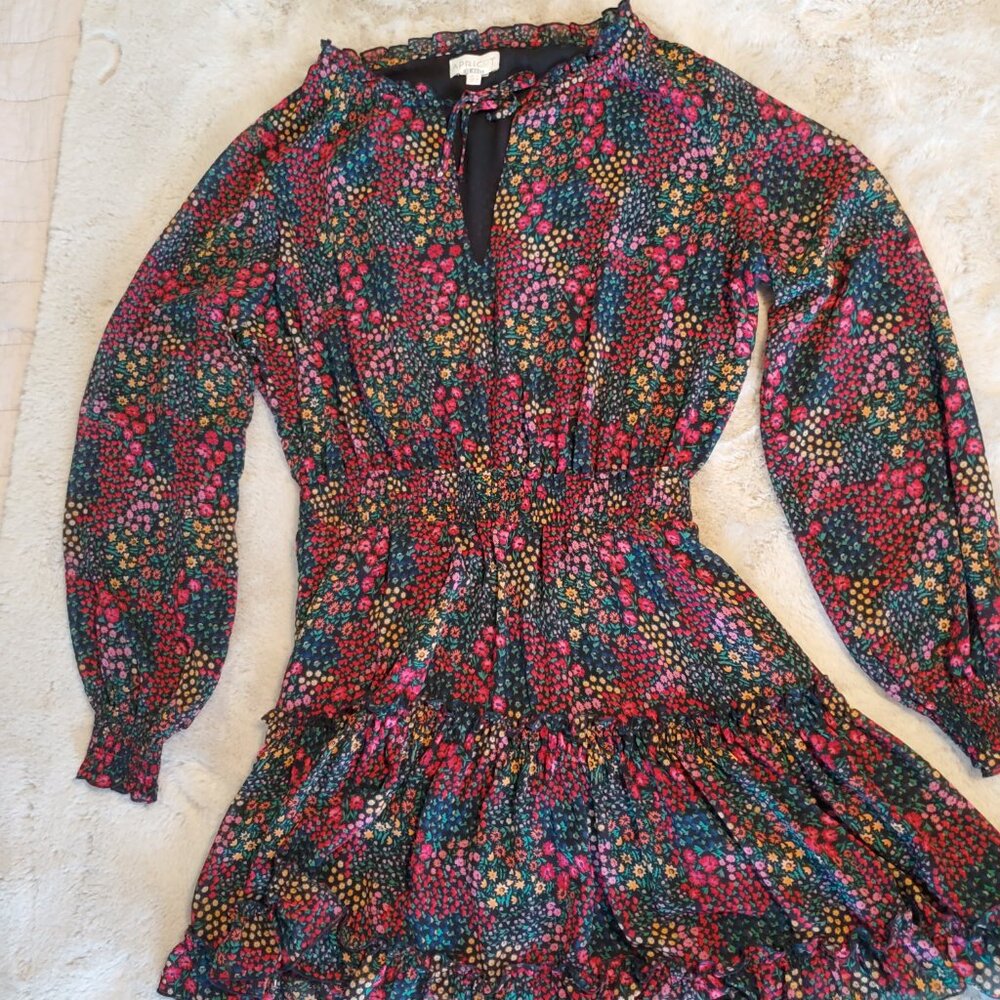 Apricot Floral Ruffle Mini Dress Size 8 | Boho Cottagecore - Picture 4 of 12